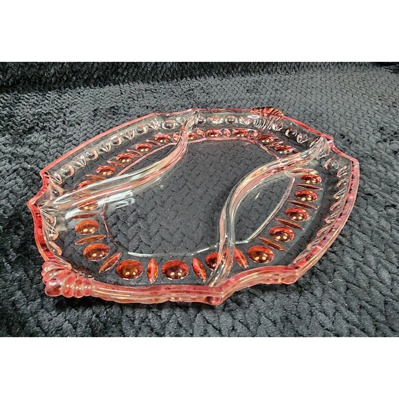 Duncan & Miller Ruby Flash Plaza 101 Oval Thumbprint Relish Dish – 1930s–1940s - Picture 7 of 11